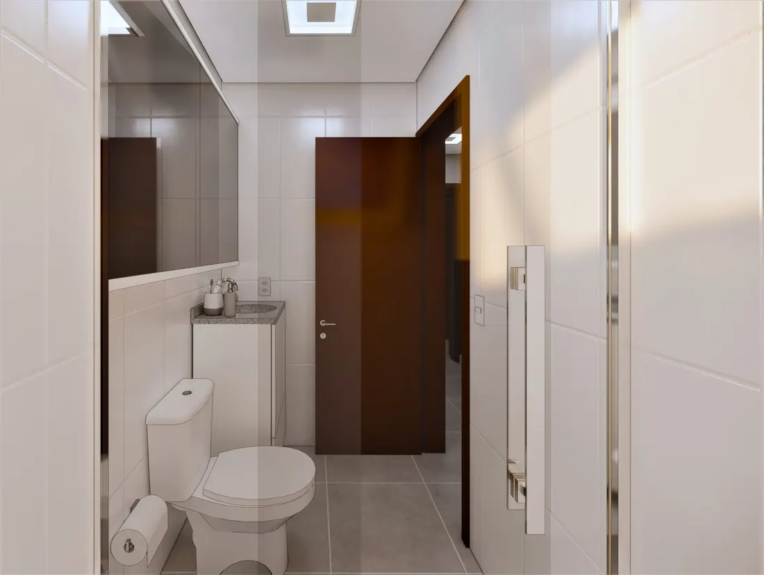 Banheiro da suíte do apartamento de 2 dormitórios
